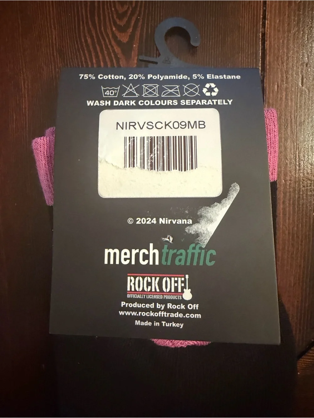 NIRVANA Black Crew Socks with Teal Angel and Pink Accents